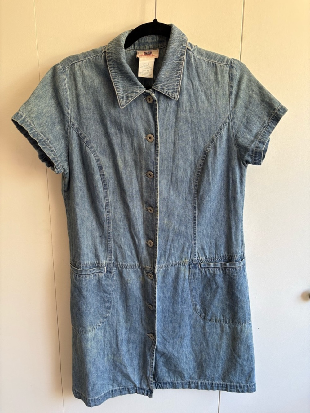 Vintage Denim Button-Front Short Sleeve Dress